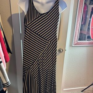 Connected Apparel Black and Cream Striped Maxi Dress